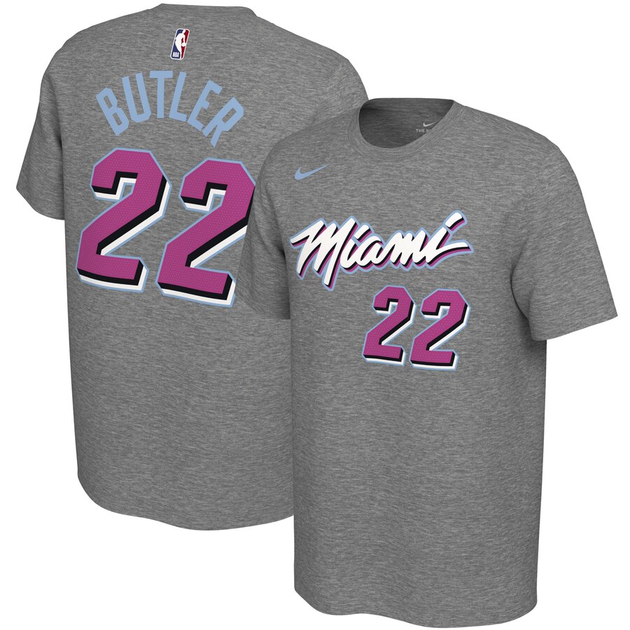 Men 2020 NBA Nike Jimmy Butler Miami Heat Gray 201920 City Edition Variant Name Number TShirt